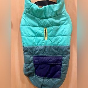 Mint/Olive Green Dog Puffer Jacket.